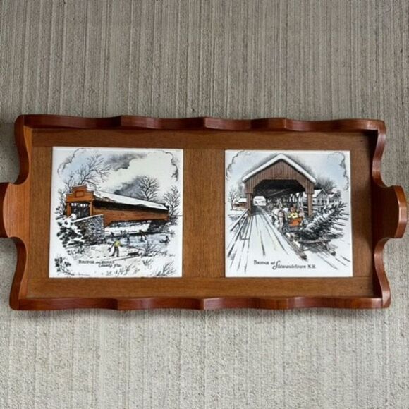 Bridge Tiles Berks County Pa Stewartstown NH In Handmade Frame - Picture 1 of 5